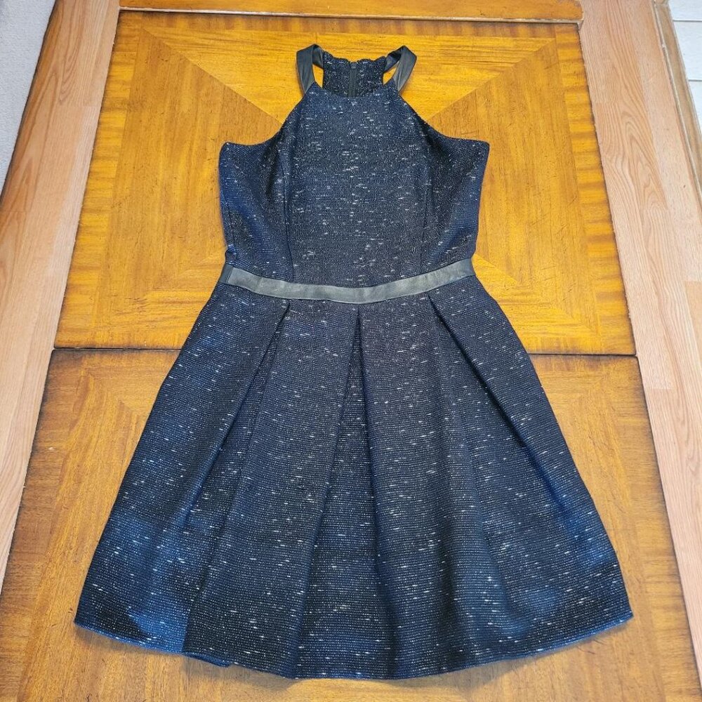 Anna Catherine Black & Silver Leather Trimmed Dress